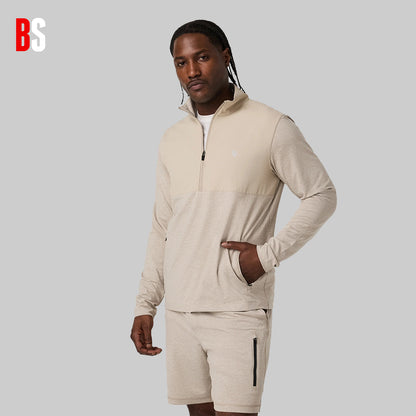 Conjunto Masculino Moletinho Bege com Zíper 1/4