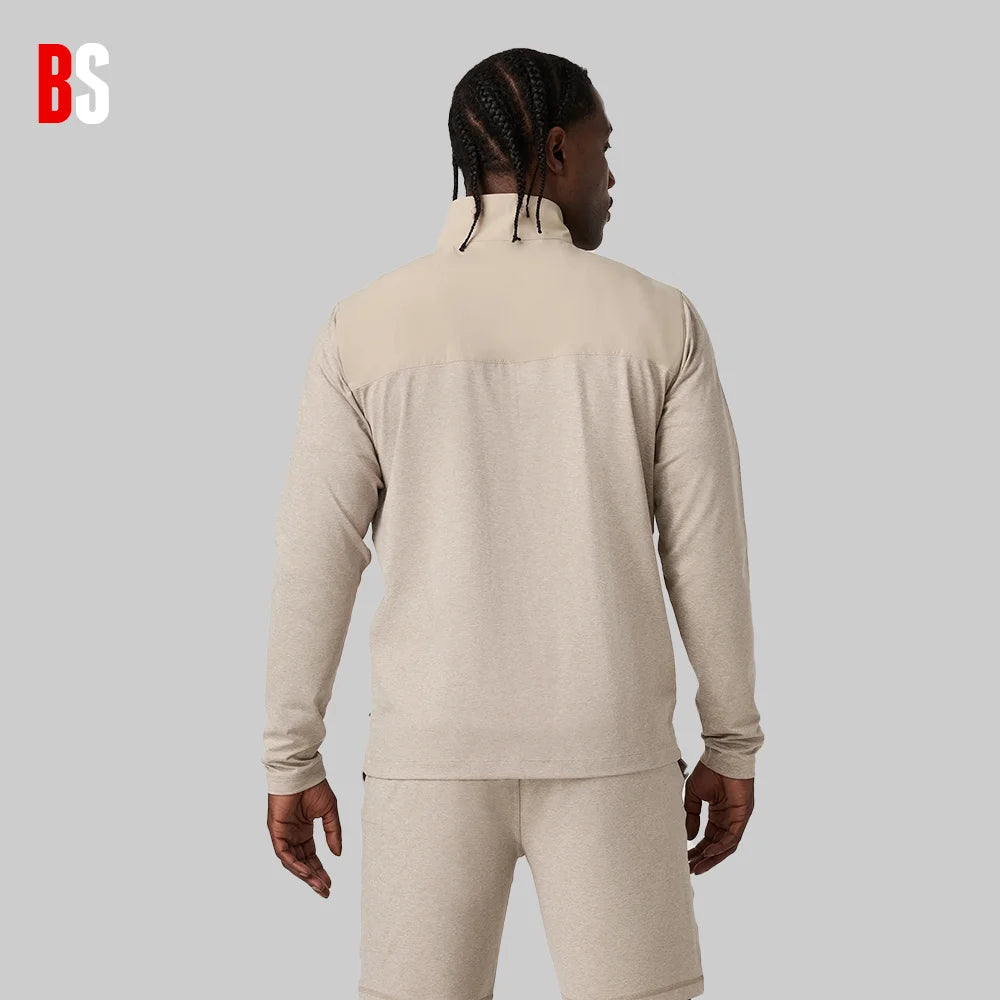 Conjunto Masculino Moletinho Bege com Zíper 1/4