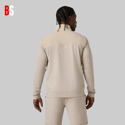 Conjunto Masculino Moletinho Bege com Zíper 1/4